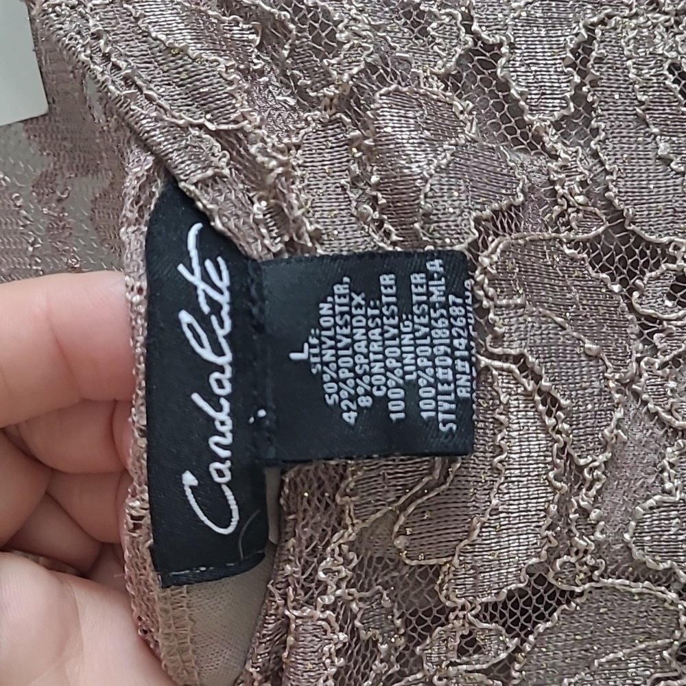 Candalite lace sequin Long Tan Dress Size Large - Picture 8 of 8
